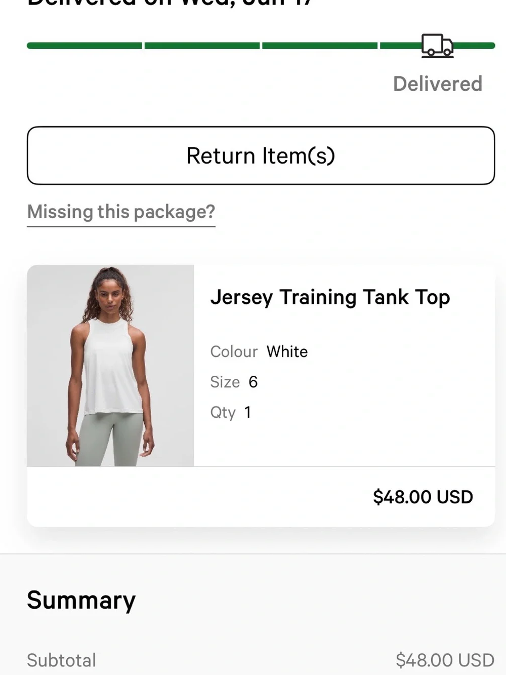 LULULEMON NWOT Jersey Training Tank Top - White, Sz 6